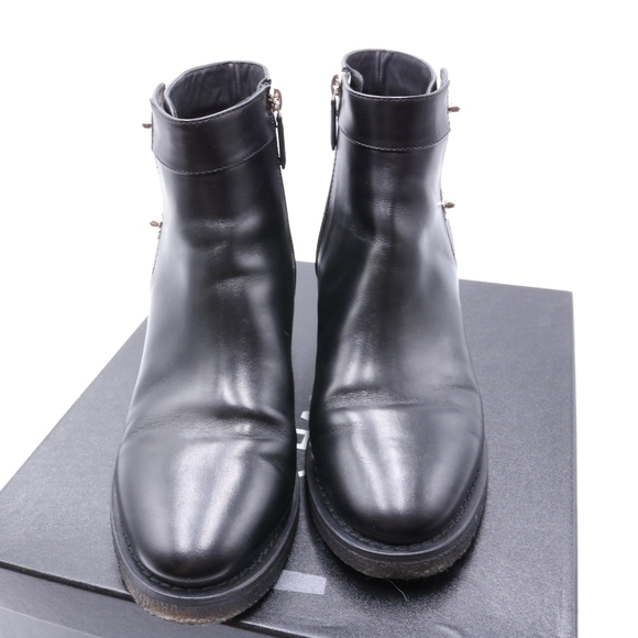 Chanel 40.5 Black Classic Turnlock Silver Logo Rubber Sole Boots Booties C330 - Picture 3 of 16